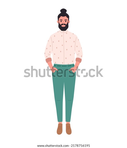 Modern young man in casual\
or office outfit. Stylish fashionable look. Hand drawn vector\
illustration