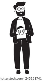 joven moderno, empleado. dibujo de Vector en estilo lineal simple, plano