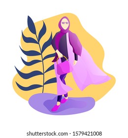 Modern young Muslim women wears trendy clothes and hijab. Vector illustration of a flat cartoon. - Vector