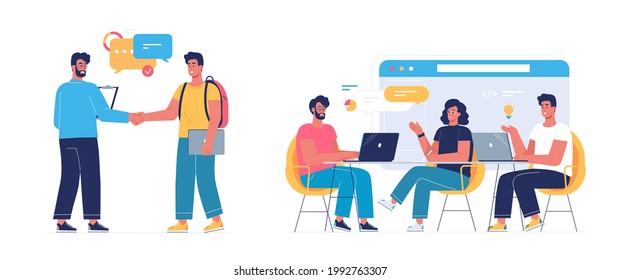 Modern young people doing business working together