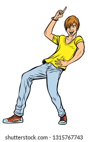 modern young red man dancing. Pop art retro vector illustration vintage kitsch