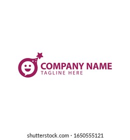 Modern and youthful logo with happy emoji isolated in camera video and  combine with bubble-chat and falling star