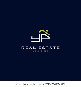 modern YP letter real estate logo in linear style with simple roof building in blue