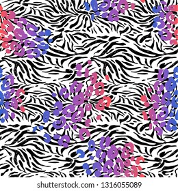 Modern zebra multicolored textured background. Abstract seamless pattern. Textured animal skin