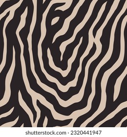 Modern Zebra Seamless Pattern in Neutral Beige and Black Colors. Abstract Animal Skin Print in Trendy Contemporary Style