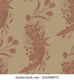 Modern Zendoodle Rapport. Seamless Floral Pattern for Feminine Print, Wallpaper, Swimwear. Detailed Zentangles hand Drawn, Scanned and Traced to Vector. Retro Faded Colors