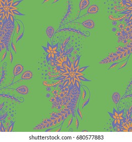 Modern Zendoodle Rapport. Seamless Floral Pattern for Feminine Print, Wallpaper, Swimwear. Detailed Zentangles hand Drawn, Scanned and Traced to Vector. Retro Faded Colors