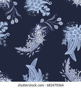 Modern Zendoodle Rapport. Seamless Floral Pattern for Feminine Print, Wallpaper, Swimwear. Detailed Zentangles hand Drawn, Scanned and Traced to Vector. Bright Fashionable Colors