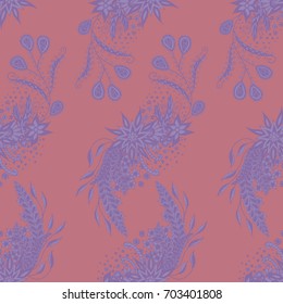 Modern Zendoodle Rapport. Seamless Floral Pattern for Feminine Print, Wallpaper, Swimwear. Detailed Zentangles hand Drawn, Scanned and Traced to Vector. Retro Faded Colors