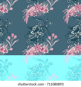 Modern Zendoodle Rapport. Seamless Floral Pattern for Feminine Print, Wallpaper, Swimwear. Detailed Zentangles hand Drawn, Scanned and Traced to Vector. Bright Fashionable Colors