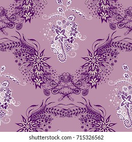 Modern Zendoodle Rapport. Seamless Floral Pattern for Feminine Print, Wallpaper, Swimwear. Detailed Zentangles hand Drawn, Scanned and Traced to Vector. Bright Fashionable Colors