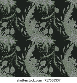 Modern Zendoodle Rapport. Seamless Floral Pattern for Feminine Print, Wallpaper, Swimwear. Detailed Zentangles hand Drawn, Scanned and Traced to Vector. Retro Faded Colors