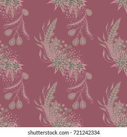 Modern Zendoodle Rapport. Seamless Floral Pattern for Feminine Print, Wallpaper, Swimwear. Detailed Zentangles hand Drawn, Scanned and Traced to Vector. Retro Faded Colors