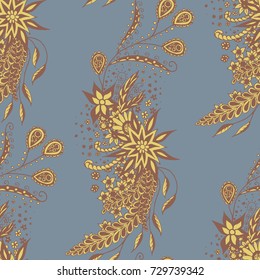 Modern Zendoodle Rapport. Seamless Floral Pattern for Feminine Print, Wallpaper, Swimwear. Detailed Zentangles hand Drawn, Scanned and Traced to Vector. Retro Faded Colors