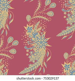 Modern Zendoodle Rapport. Seamless Floral Pattern for Feminine Print, Wallpaper, Swimwear. Detailed Zentangles hand Drawn, Scanned and Traced to Vector. Retro Faded Colors