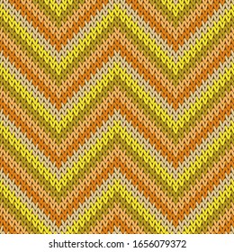 Moderne Zickzack-Chevron-Streifen stricken Textur geometrische Vektorillustration nahtlos. Rug-Strickmuster-Imitation. Klassisches, nahtloses, warmes Strickmuster. Winterferien-Tapete.