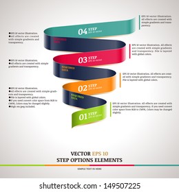 Modern zigzag info-graphic, steps paper strip template.  Vector option Label. All effects are created with simple gradients and transparency. File is layered with global colors.
