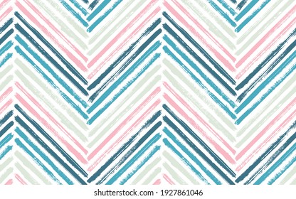 Modern zigzag interior print vector seamless pattern. Paintbrush strokes geometric stripes. Hand drawn paint texture zig zag chevron elements. Horizontal stripes fabric print seamless design.