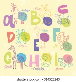 Modern zoo alphabet with funny animals