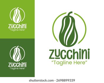 A modern zucchini logo designed with clean lines and natural aesthetic, suitable for organic brands and sustainable food packaging.