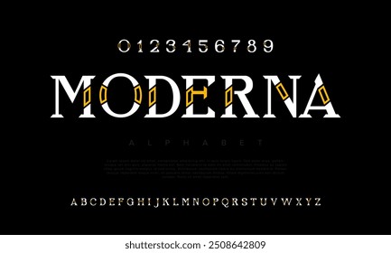 Moderna criativa moderna geométrica urbana alfabeto fonte. Abstrato digital futurista, jogo, techno, robô, música, logotipo, esporte, tipografia de tecnologia mínima. Ilustração de vetor numérico simples