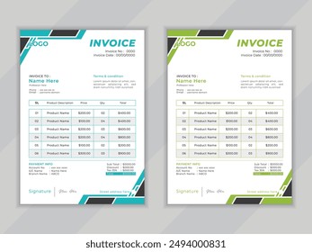 Modern,clean,professional,unique vactor invoice layout design template for business with two color variation available .

