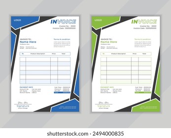 Modern,clean,professional,unique vactor invoice layout design template for business with two color variation available .

