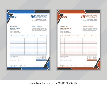 Modern,clean,professional,unique vactor invoice layout design template for business with two color variation available .

