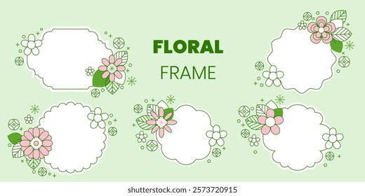 Modern,flat and elegant floral frame border. Set of label or sticker design. All layered and grouped. Vector.
