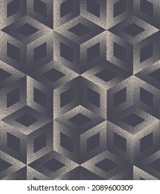 Modernism Cubic Structure Seamless Pattern Vector Stippled Abstraction. Architecture Concept Modern Abstract 3D Art Repetitive Illustration. Geometric Grid Brutal Block Structure Dotted Subtle Texture