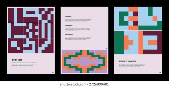 Póster de píxeles modernista con geometría abstracta