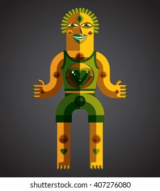 Modernistic style colorful vector illustration made from geometric figures. Flat design image of mythic creature, cubism theme. Avant-garde drawing of a mystic idol.