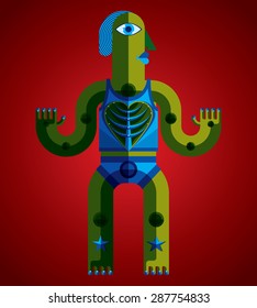 Modernistic vector illustration, geometric cubism style avatar isolated on art background. Strange character image made in flat design.