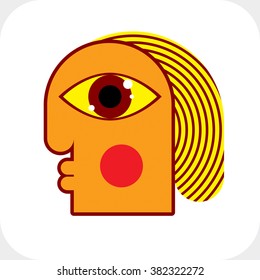 Modernistic vector illustration, geometric cubism style avatar isolated on white background. Strange character image made in flat design.