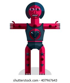 Modernistic vector illustration, geometric cubism style avatar isolated on white background. Strange character image made in flat design. Love concept.