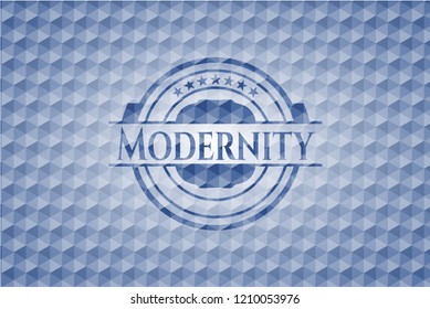 Modernity blue emblem with geometric pattern.