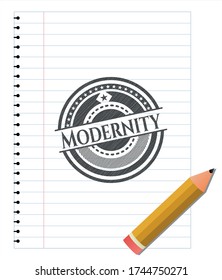 Dibujo de emblema de modernidad con efecto de lápiz. Ilustración vectorial. Detallado. 