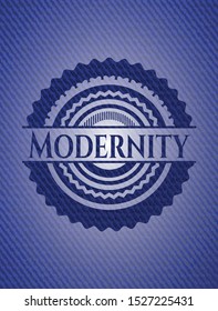 Modernity emblem with jean background. Vector Illustration. Detailed.