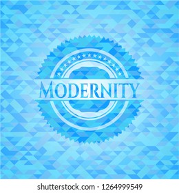 Modernity sky blue emblem with triangle mosaic background