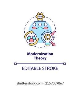 Modernization theory concept icon. Social progress and development abstract idea thin line illustration. Isolated outline drawing. Editable stroke. Arial, Myriad Pro-Bold fonts used