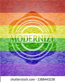 Modernize emblem on mosaic background with the colors of the LGBT flag