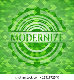 Modernize realistic green emblem. Mosaic background