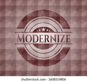 Modernize red seamless emblem with geometric pattern background.