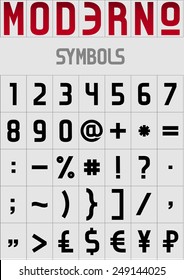 Moderno font, digits and symbols