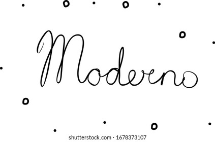 Moderno phrase handwritten with a calligraphy brush. Modern in italian. Isolated word black