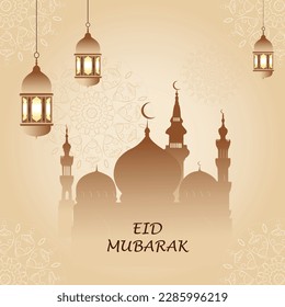 Modern-style Eid Mubarak greeting cards with social media design, Eid Mubarak Icon Vector, moon, mosque, 