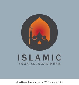 Modern-style moon, mosque, Logo, and lanterns.