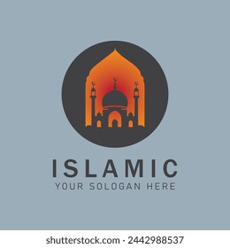 Modern-style moon, mosque, Logo, and lanterns.