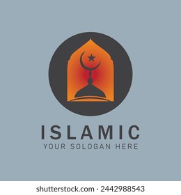 Modern-style moon, mosque, Logo, and lanterns.