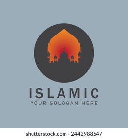 Modern-Stil Mond, Moschee, Logo und Laternen.